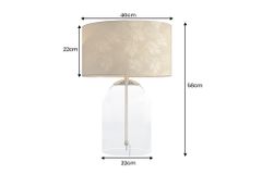 Moderne Tischlampe CLASSICO 60cm transparent Glas weiß gold Leinenschirm