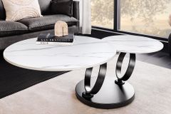 Design Couchtisch DANCING RINGS weiß rund drehbar Marmor Keramik schwarz Metall
