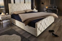 Design Boxbett ELYSIUM 180x200cm champagner beige Samt mit Stauraum und Lattenrost
