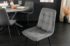 Moderner Design Stuhl TRES CHIC grau Cord schwarze Metallbeine Esszimmer