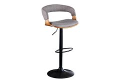 Retro Barhocker MANHATTAN grau Strukturstoff Eschenholz drehbar höhenverstellbar
