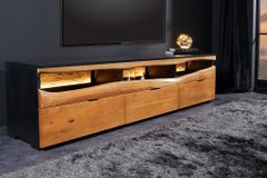 Massivholz TV-Lowboard GRAND ACACIA 180cm braun Akazie mit LED-Beleuchtung Baumkante