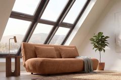 Modernes Schlafsofa ELYPSE 200cm rostbraun Chenillestoff 3-Sitzer Couch inkl. Kissen
