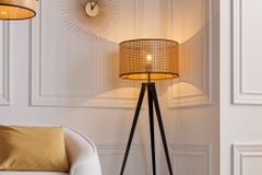 Boho Stehlampe VIENNA 142cm natur schwarz Wiener Geflecht Metall Dreifuß Stehleuchte