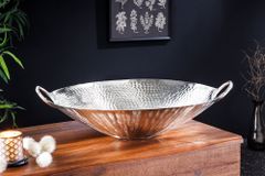 Handgearbeitete Deko Schale ORIENT 55cm silber Metall Hammerschlag Design