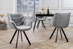 Design Stuhl THE DUTCH COMFORT grau Samt Retro Stil mit Armlehnen