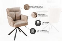 Drehbarer Stuhl BIG GEORGE beige Strukturstoff Taschenfederkern mit Armlehne Metall