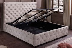 Design Boxbett PARIS 160x200cm champagner beige Samt mit Stauraum und Lattenrost