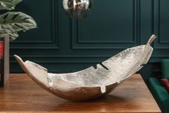 Design Deko Schale SILVER LEAF 65cm silber Blatt Design Metall Handarbeit