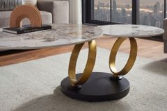 Design Couchtisch DANCING RINGS weiß braun rund drehbar Pandora Keramik gold