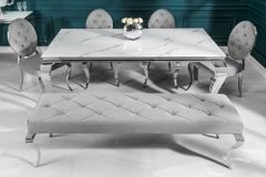 Design Esstisch MODERN BAROCK 200cm weiß chrom Glasplatte Marmor Edelstahlbeine