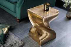 Skulp­tu­raler Beistelltisch TWIST 45cm gold Aluminium handmade Sitzhocker Nachttisch