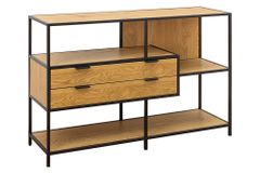 Industrial Bücherregal SLIM LINE 115cm Wildeiche schwarz Metall mit Schubladen