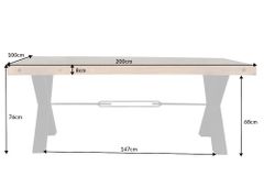 Massivholz Esstisch THOR 200cm vintage braun Pinie recycelt Industrial Design Eisen X-Gestell