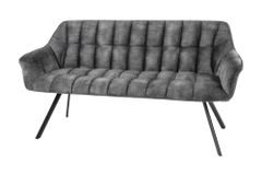 Esszimmer Sitzbank PAPILLON 165cm grau Samt mit Rückenlehne schwarzes Metallgestell