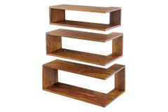 Massives 3er Set Wandregale SURREAL 65cm braun stone finish Außenecke Sheesham