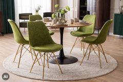 Design Stuhl SCANDINAVIA MEISTERSTÜCK grün Chenille gold Metall
