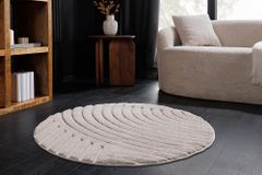Runder 3D strukturierter Kurzflor Teppich ART DECO 80cm beige creme Hoch-Tief-Effekt