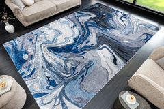Moderner XXL Teppich ART RUGS 350x240cm grau blau weiß Flachgewebe Indoor