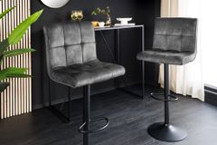 Höhenverstellbarer Barhocker MODENA grau Samt Metall schwarz drehbar
