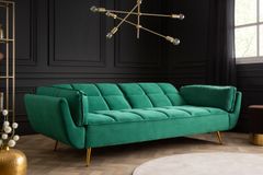 Retro Schlafsofa BOUTIQUE 215cm smaragdgrün Samt 3-Sitzer mit goldenen Füßen
