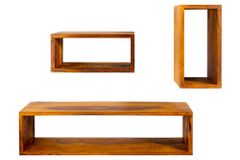 Massives Wandregal 3er Set HEMINGWAY 94cm braun Sheeshamholz stone finish