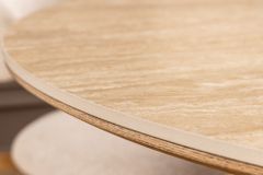 Runder Esstisch UNIQUE 120cm natur hellbraun Eiche Keramik Travertin Säulenfuß