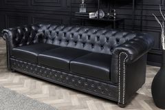 Chesterfield 3-Sitzer Sofa 205cm schwarz Nietenbesatz Federkern