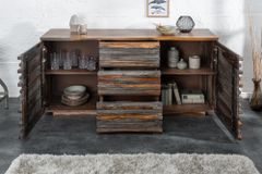 Massivholz Sideboard RELIEF 160cm Sheesham grau smoke finish Kommode mit Schubladen