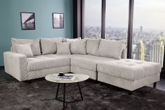 Modernes Ecksofa KENT 220cm beige Cord inkl. Hocker Federkern L-Form Wohnlandschaft