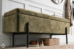 Truhenbank LOFT 100cm grün Samt Sitzbank mit Stauraum schwarz Metall