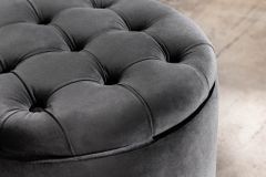 Runder Hocker MODERN BAROCK 50cm grau Samt mit Stauraum