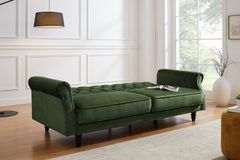 Schlafsofa MAISON BELLE AFFAIRE 220cm moosgrün Vogue Seiden Samtstoff 3-Sitzer