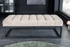 Design Sitzbank PETIT BEAUTÉ 110cm champagner greige Bouclé schwarzes Metallgestell