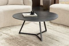 Design Couchtisch MARVELOUS 90cm anthrazit Marmor Keramik schwarzes Metall