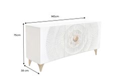 Handgearbeitetes Sideboard GOLDEN SUNSET 140cm weiß mit 3D Schnitzereien gold Mangoholz Metallbeine