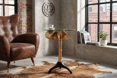 Handgefertigter Beistelltisch OCEAN 75cm gold schwarz Glasplatte Metall maritim rund