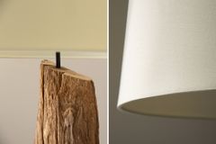 Massive Stehlampe BARRACUDA 177cm natur Akazienholz Baumwollschirm weiß Baumstamm