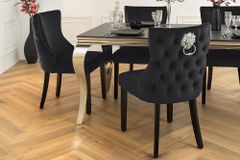 Chesterfield Stuhl CASTLE DELUXE schwarz Samt mit Löwenkopf Nieten