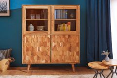 Massivholz Highboard MYSTIC LIVING 140cm Akazie natur Vitrine 3D-Oberfläche
