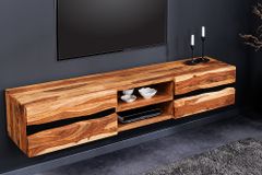 Hängendes TV-Lowboard AMAZONAS 160cm braun Sheesham Massivholz Baumkante Metall schwarz