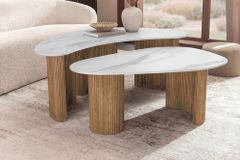 2er Set Couchtische OSAKA 120cm weiß Marmor Keramik natur Eiche