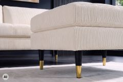 Design Hocker COZY VELVET 80cm beige gold Cord Metallfüße