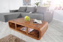 Massivholz Couchtisch CURVED 100cm braun Sheesham stone finish TV-Lowboard Stauraum