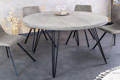 Runder Esstisch SCORPION 80cm grau Mangoholz massiv schwarze Metallbeine Hairpin Legs