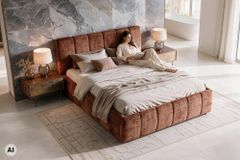Design Boxbett ADLON 180x200cm rostbraun Chenille Cremona mit Stauraum und Lattenrost