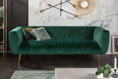 Design 3-Sitzer Sofa NOBLESSE 225cm smaragdgrün Samt Federkern goldene Metallfüße