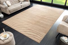 3D strukturierter Kurzflor Teppich WAVE 230x160cm beige Hoch-Tief-Effekt