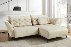 Modernes Ecksofa MARRAKESCH 265cm beige Samt 3-Sitzer inkl. Kissen Ottomane rechts
