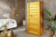 Design Aktenschrank GLOBETROTTER 180cm gold Eisen Container Upcycling Highboard